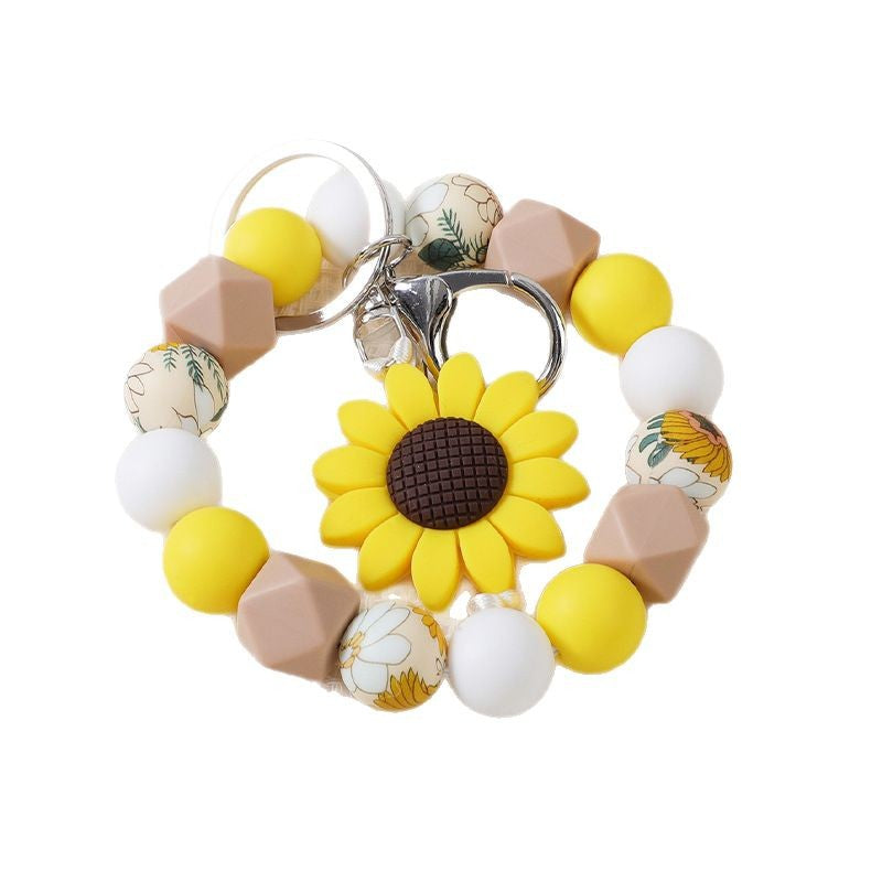 Wholesale sunflower silicone beaded bracelet bag pendant bracelet ladies bracelet keychain